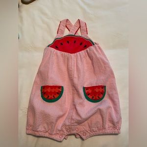 Mini Boden Baby Watermelon Ticking Stripe Romper, Pink, Size 18-24 m